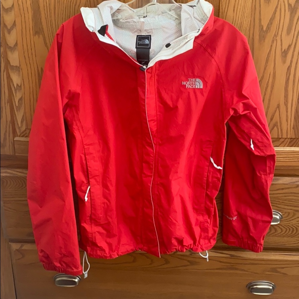 Red North Face raincoat